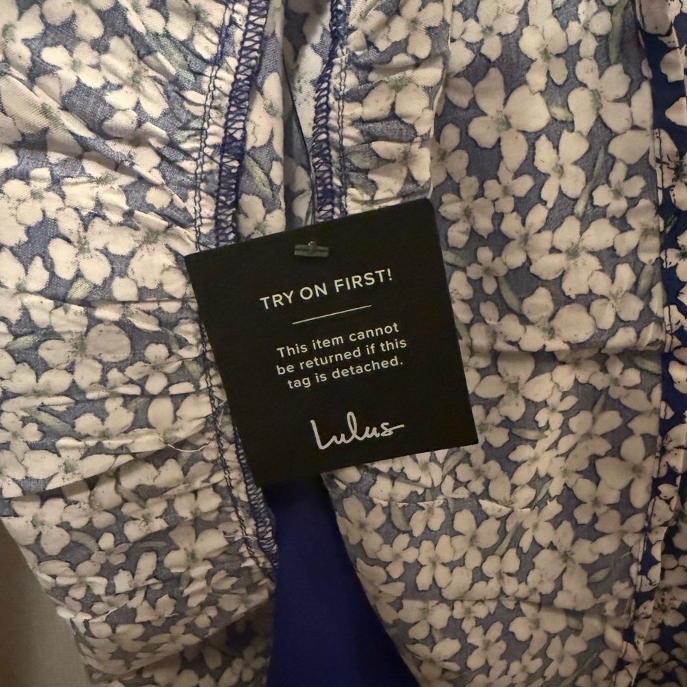 NWT Lulus Grateful Feelings Blue Floral Print Puff Sleeve Mini Dress Medium - Picture 5 of 8
